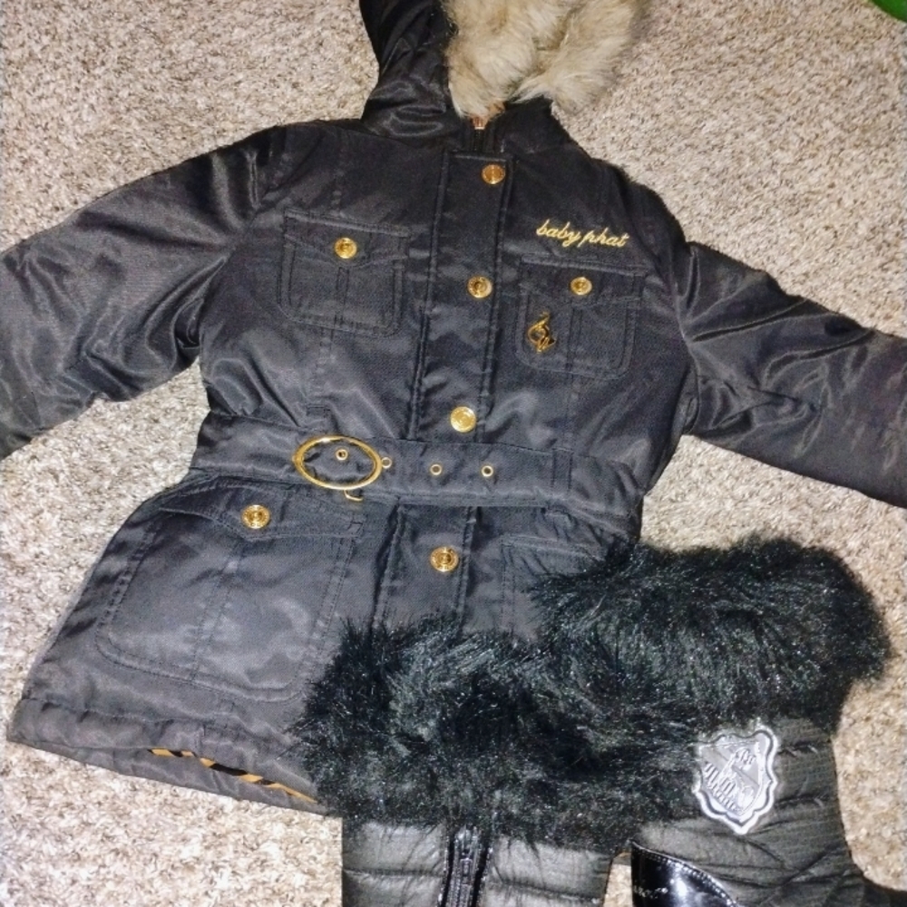 Baby Phat Black Puffer Jacket with Gold Accents - Picture 2 of 3